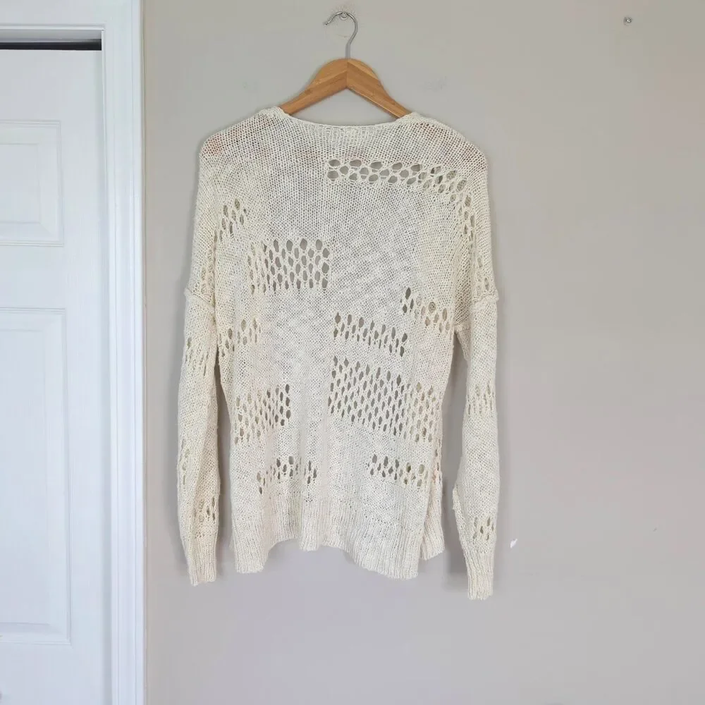 Y2K Open Tan Knit Beige Cardigan Top XS Fairy Grunge Festival Boho Coastal Beach